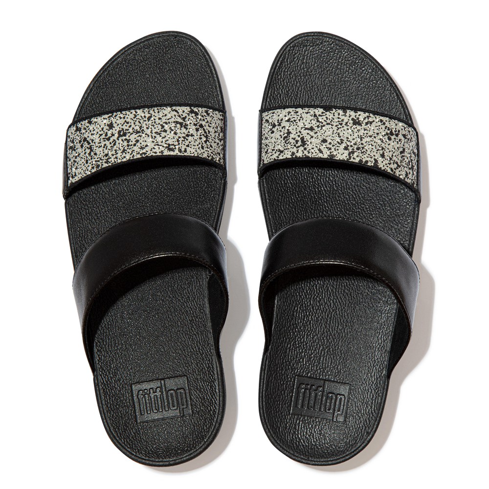 Fitflop Womens Slides Black - Lulu Shimmer Splash - 49GWNQPST